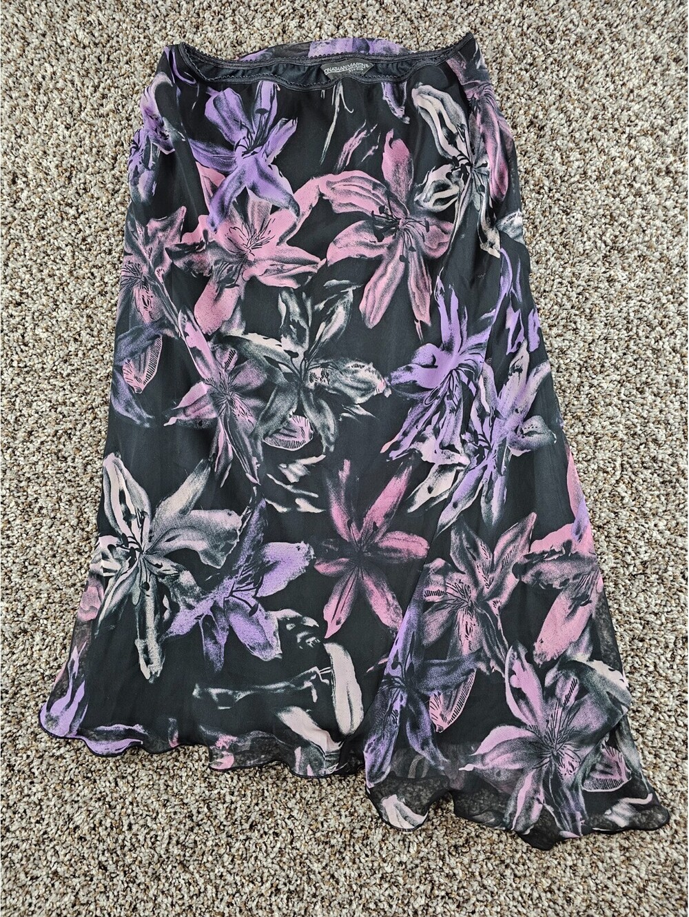 Jonathan Martin Studio Womens Sz M Maxi Length Skirt Black w/ Purple Flowers